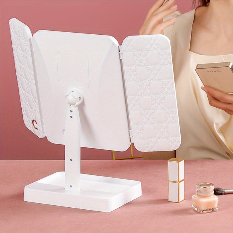 Espejo de maquillaje LED portátil con batería recargable de 2000mAh y luz ajustable