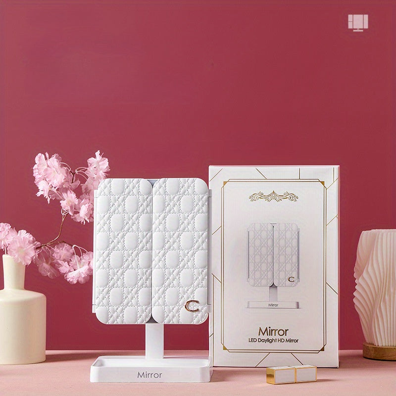 Espejo de maquillaje LED portátil con batería recargable de 2000mAh y luz ajustable