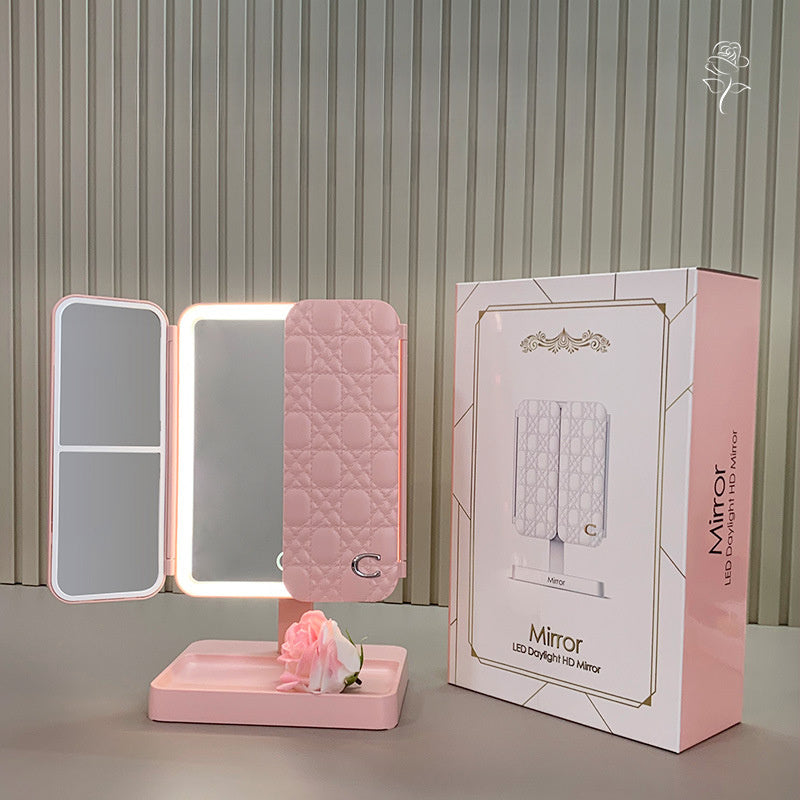 Espejo de maquillaje LED portátil con batería recargable de 2000mAh y luz ajustable