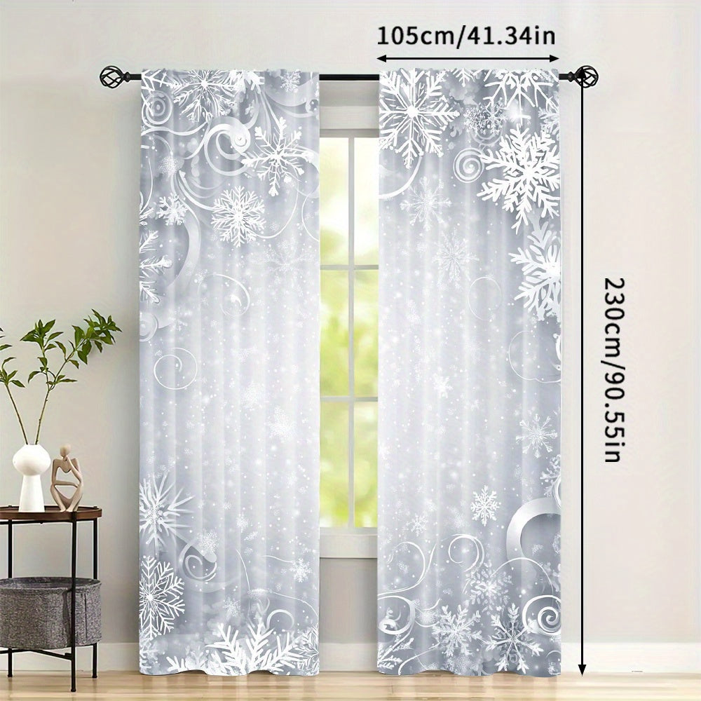 Christmas Themed 2-Piece Curtain Set Polyester Holiday Living Room Bedroom Decor