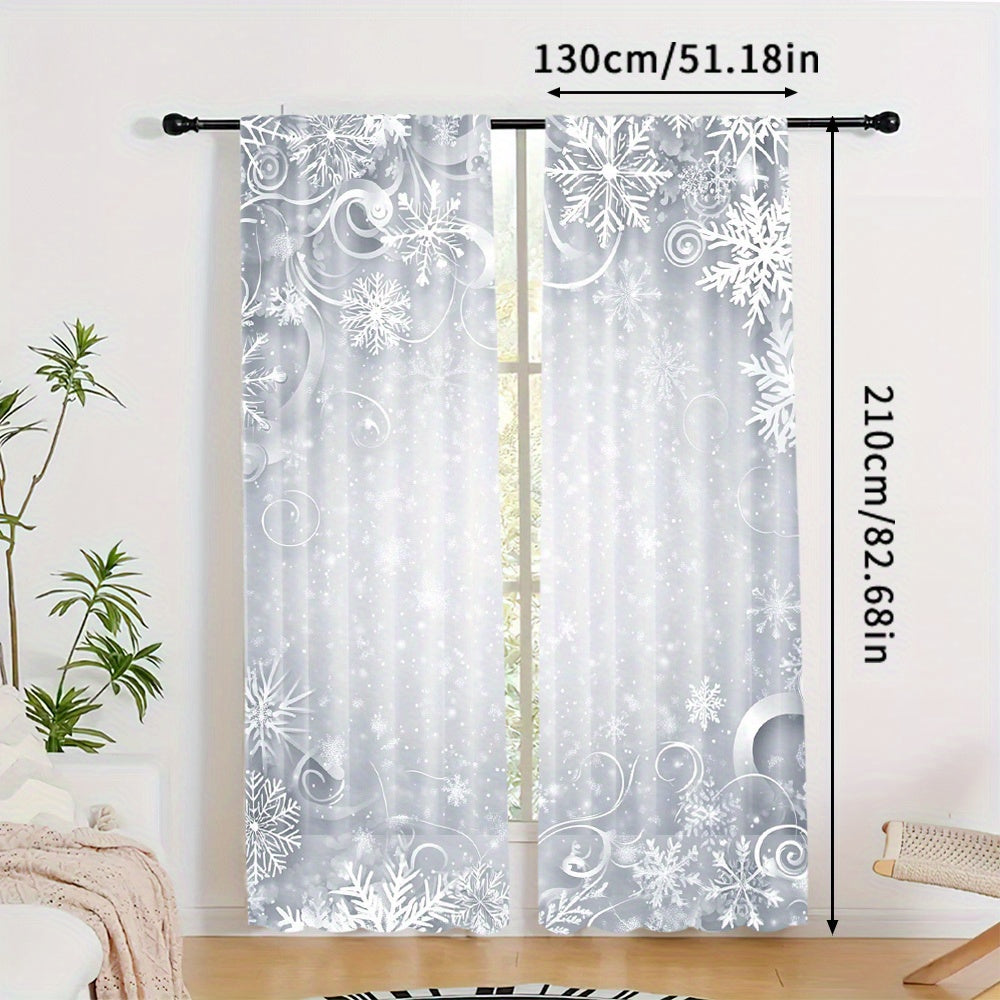 Christmas Themed 2-Piece Curtain Set Polyester Holiday Living Room Bedroom Decor