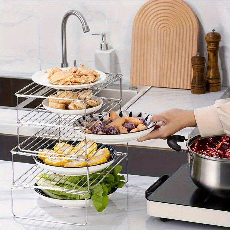 Stainless Steel Stackable Kitchen Storage Rack for Plates and Dishes