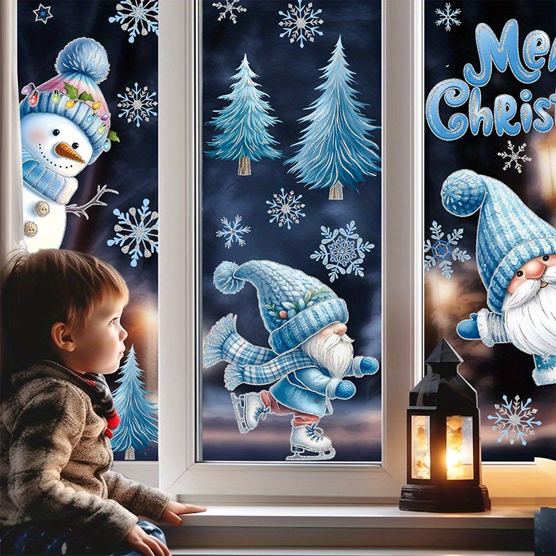 Set of 116 Winter Gnome and Snowman Window Clings with Cardinal Birds and Christmas Tree Designs PVC Static Stickers for Holiday Decor
