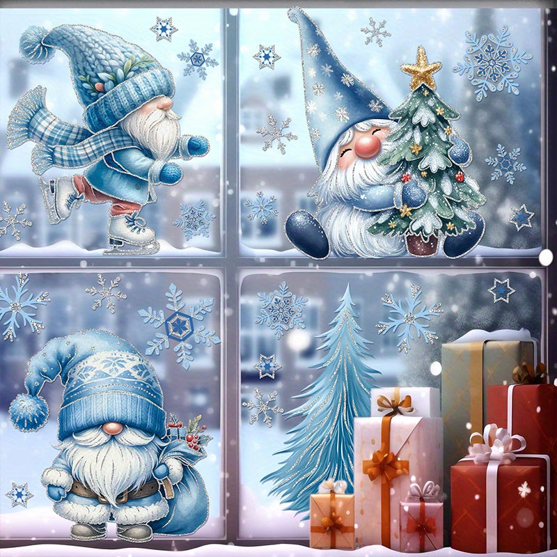Set of 116 Winter Gnome and Snowman Window Clings with Cardinal Birds and Christmas Tree Designs PVC Static Stickers for Holiday Decor