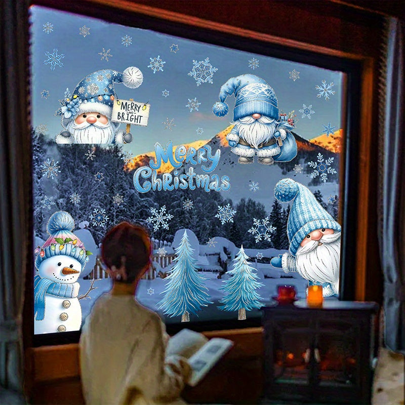 Set of 116 Winter Gnome and Snowman Window Clings with Cardinal Birds and Christmas Tree Designs PVC Static Stickers for Holiday Decor