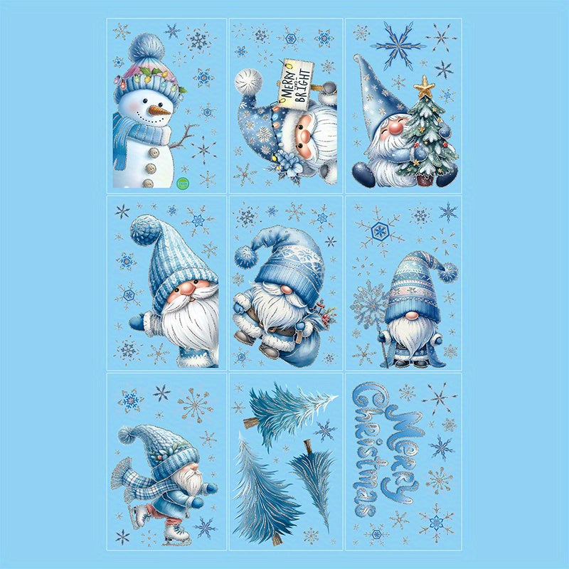Set of 116 Winter Gnome and Snowman Window Clings with Cardinal Birds and Christmas Tree Designs PVC Static Stickers for Holiday Decor
