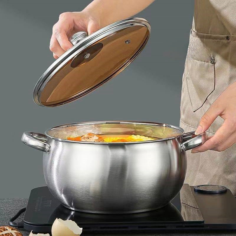 Katta sig'imli zanglamas po'latdan yasalgan supa qozoni, turli xil taomlar, masalan, supa, jo'xori, va tovuq qovurish uchun mukammal. Ushbu qalinlashtirilgan uyda ishlatiladigan olma qozoni ko'p funksiyali va zarur oshxona asbobidir.