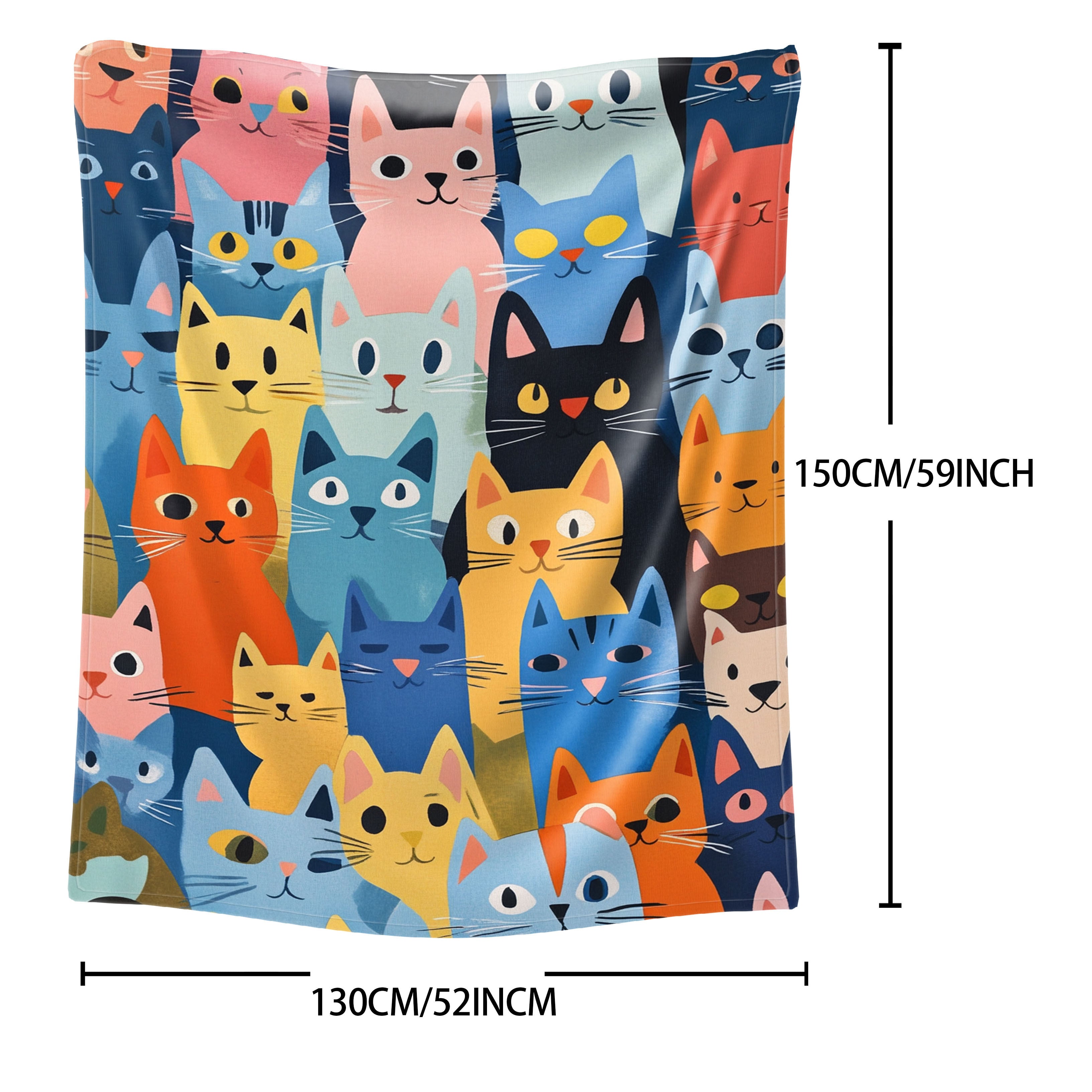 Cat Print Flannel Throw Blanket Lightweight Soft Quilted for Bed Sofa Travel