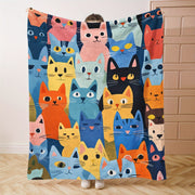 Cat Print Flannel Throw Blanket Lightweight Soft Quilted for Bed Sofa Travel