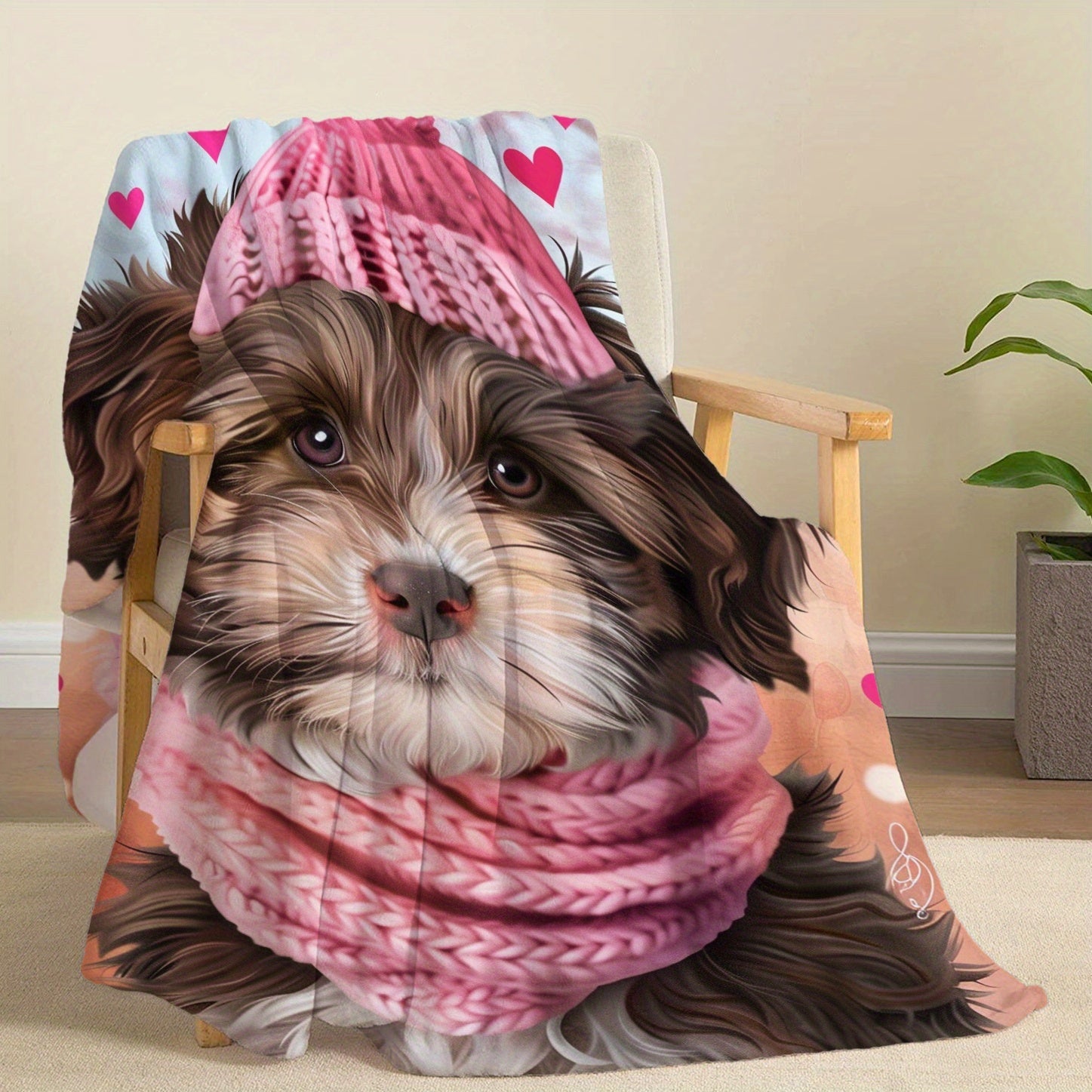 Cozy Flannel Fleece Throw Blanket with Puppy Print Lightweight Soft Warm for All Seasons