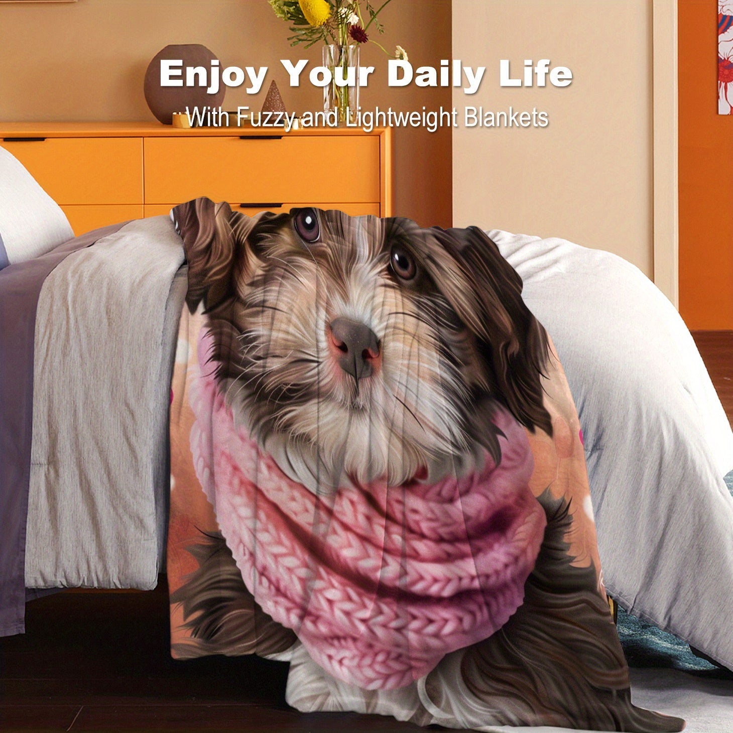 Cozy Flannel Fleece Throw Blanket with Puppy Print Lightweight Soft Warm for All Seasons