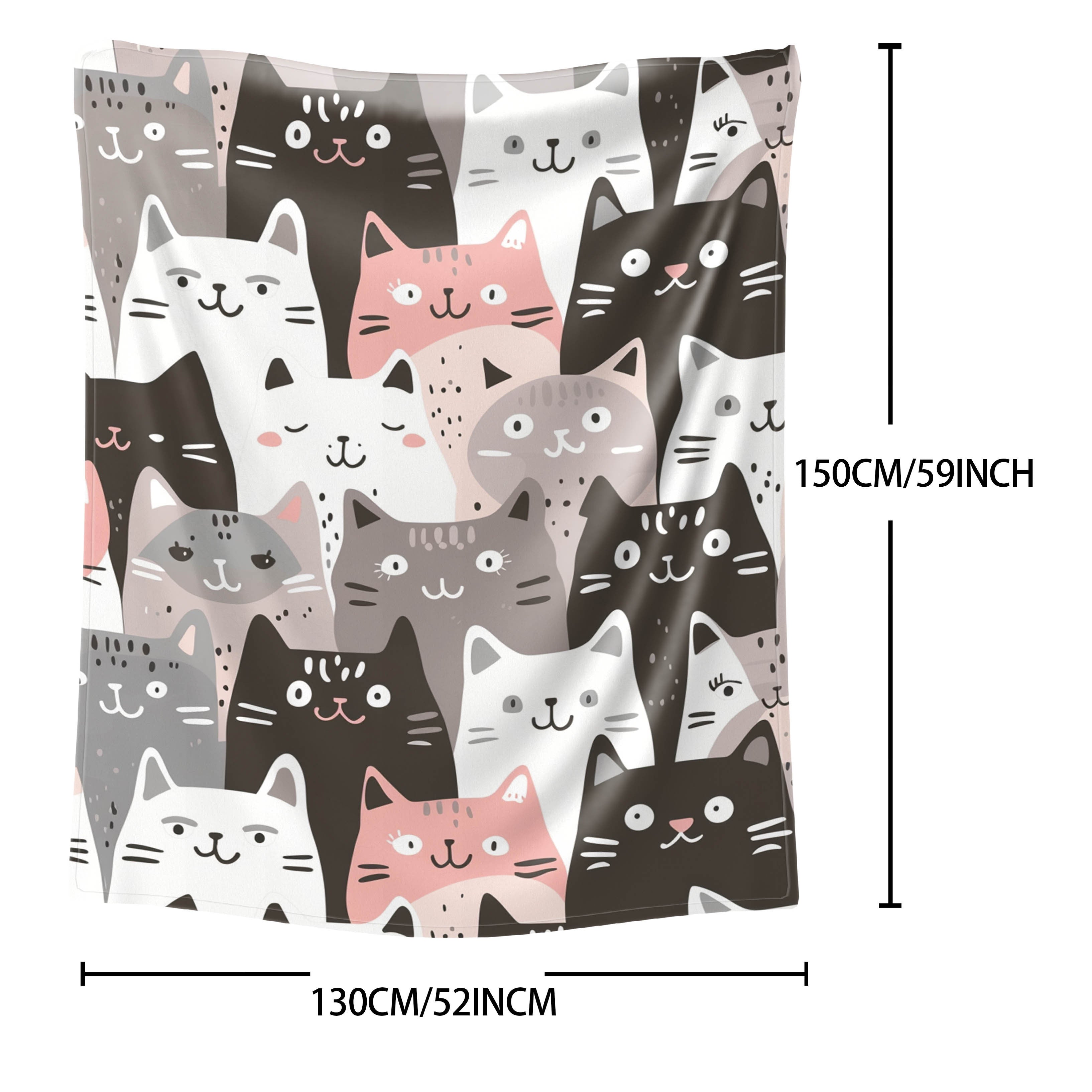 Korean-Inspired Cat Print Flannel Throw Blanket Soft Cozy Lightweight Polyester All Seasons