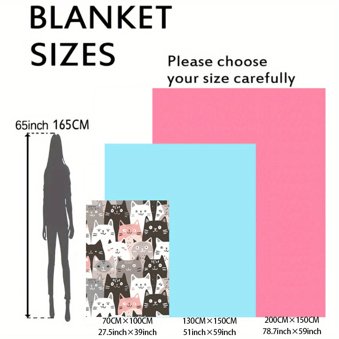 Korean-Inspired Cat Print Flannel Throw Blanket Soft Cozy Lightweight Polyester All Seasons