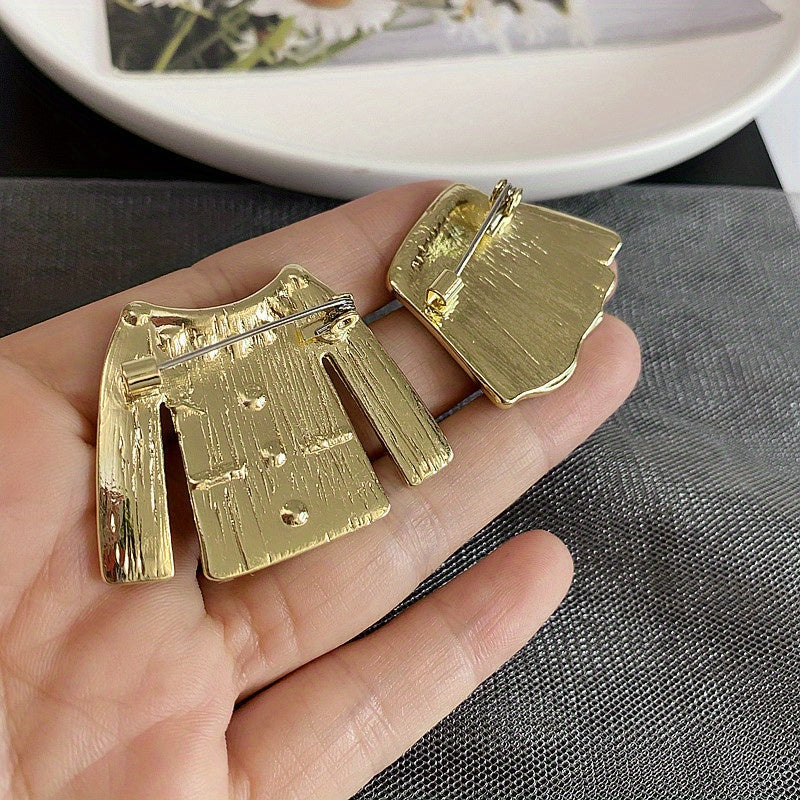 Vintage Black and White Enamel Rhinestone Skirt Set with Brooch and Jacket