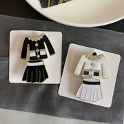 Vintage Black and White Enamel Rhinestone Skirt Set with Brooch and Jacket