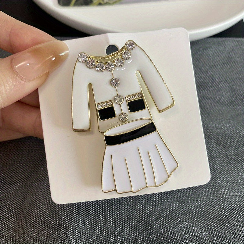 Vintage Black and White Enamel Rhinestone Skirt Set with Brooch and Jacket