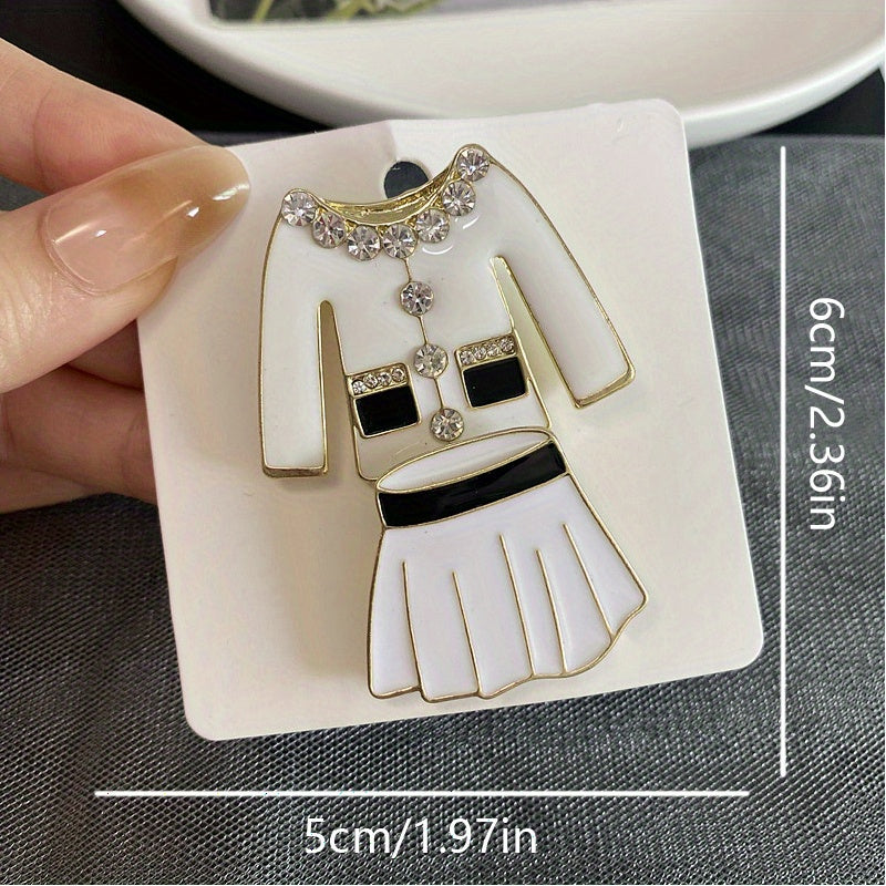 Vintage Black and White Enamel Rhinestone Skirt Set with Brooch and Jacket