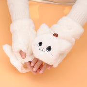 Set of 2 Cat Plush Fingerless Gloves Cozy Faux Rabbit Fur Warm Gift for Christmas Halloween Thanksgiving New Year