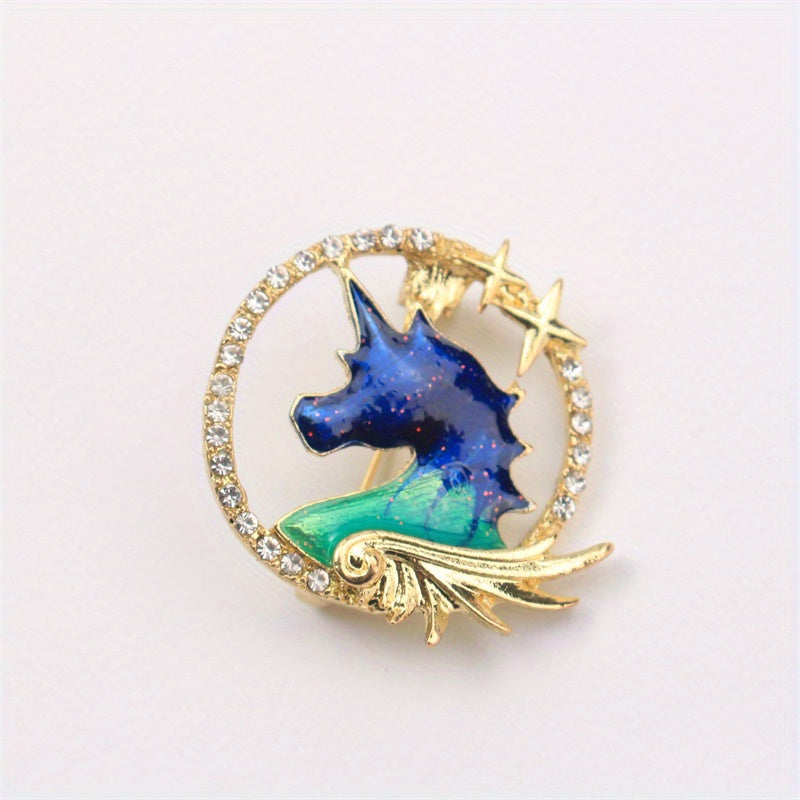 Rhinestone Encrusted Mythical Horse Brooch Animal-Shaped Pin Fashion Accessory for Travel Parties Daily Wear