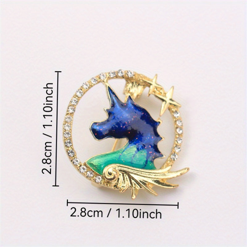 Rhinestone Encrusted Mythical Horse Brooch Animal-Shaped Pin Fashion Accessory for Travel Parties Daily Wear