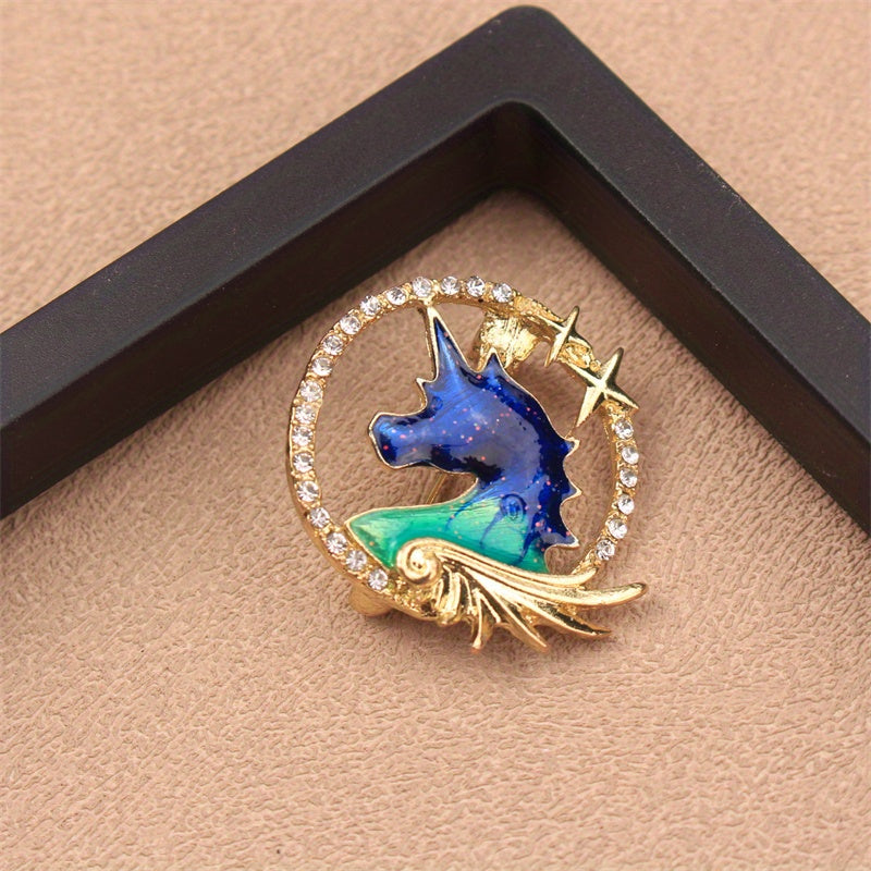 Rhinestone Encrusted Mythical Horse Brooch Animal-Shaped Pin Fashion Accessory for Travel Parties Daily Wear