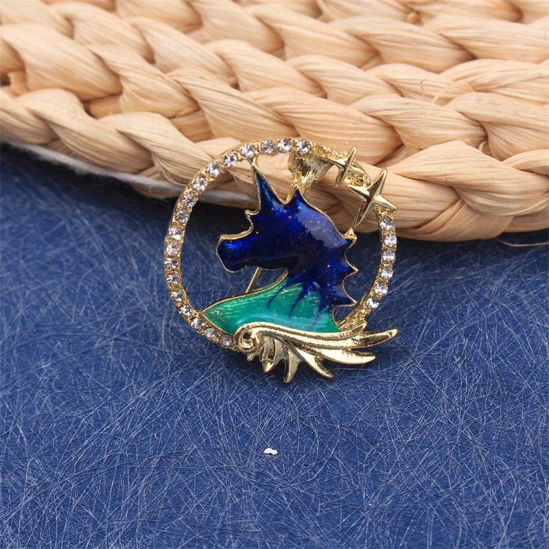 Rhinestone Encrusted Mythical Horse Brooch Animal-Shaped Pin Fashion Accessory for Travel Parties Daily Wear