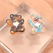Acrylic Bear Brooch with Heart Gem, Animal Design, Stylish Clothing Accessory