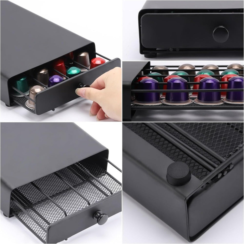 Coffee Capsule Storage Box Black Holds 40 Capsules Drawer Organizer