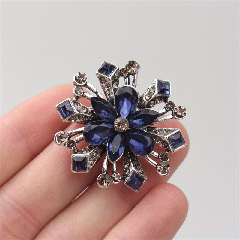 Vintage Flower Brooch for Women Rhinestone Alloy Jewelry Elegant Accessory