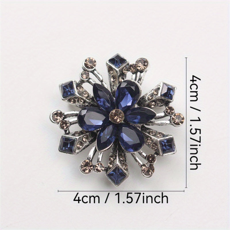 Vintage Flower Brooch for Women Rhinestone Alloy Jewelry Elegant Accessory