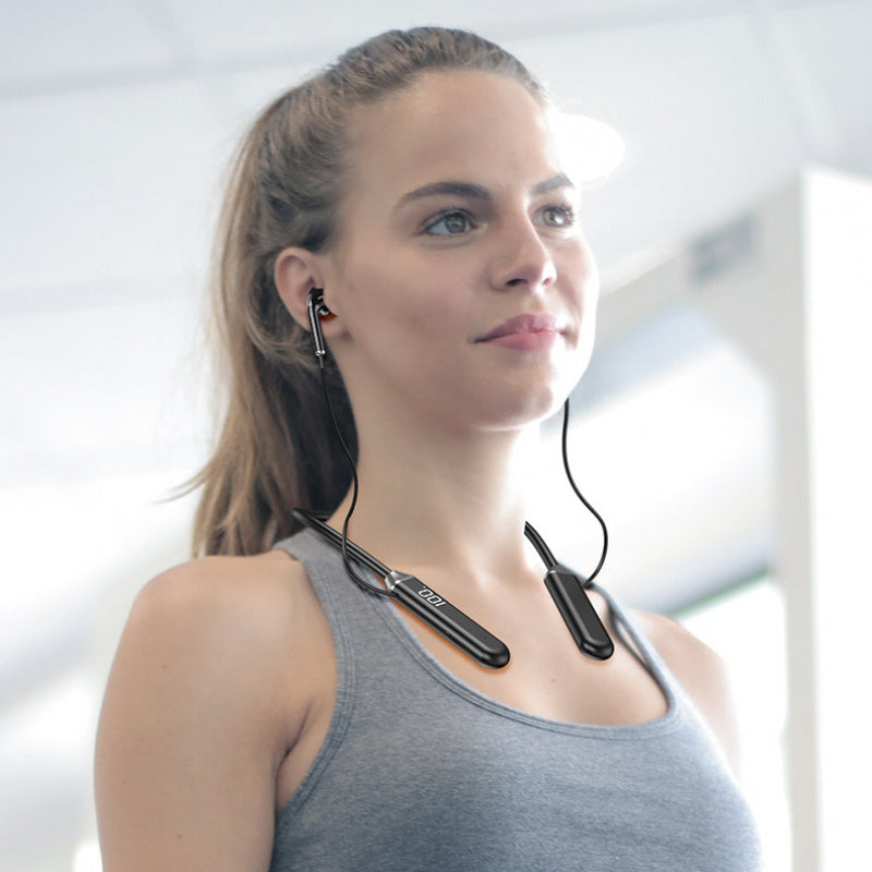 Wireless Neckband Earphones with Display Noise-Cancelling Long Battery USB Charging