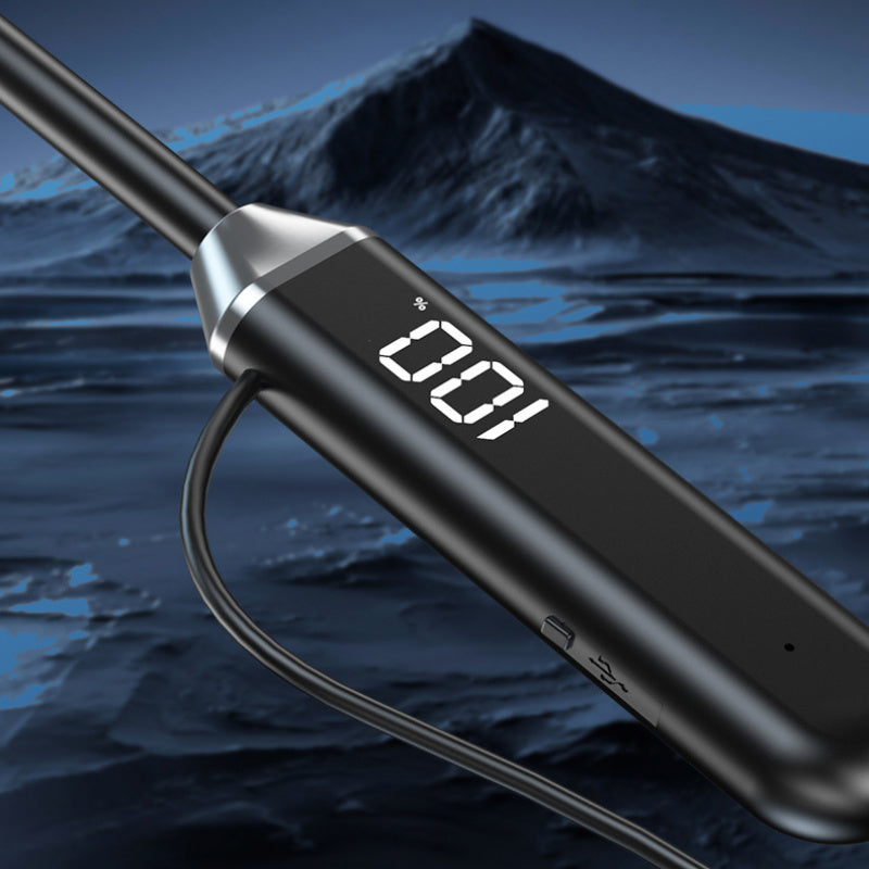 Wireless Neckband Earphones with Display Noise-Cancelling Long Battery USB Charging