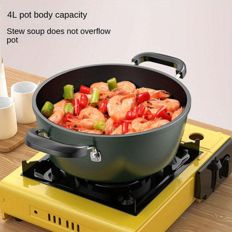 Large 4L Cast Iron Enamel Braiser with Lid Non-Stick Soup Pot for Stew Noodles