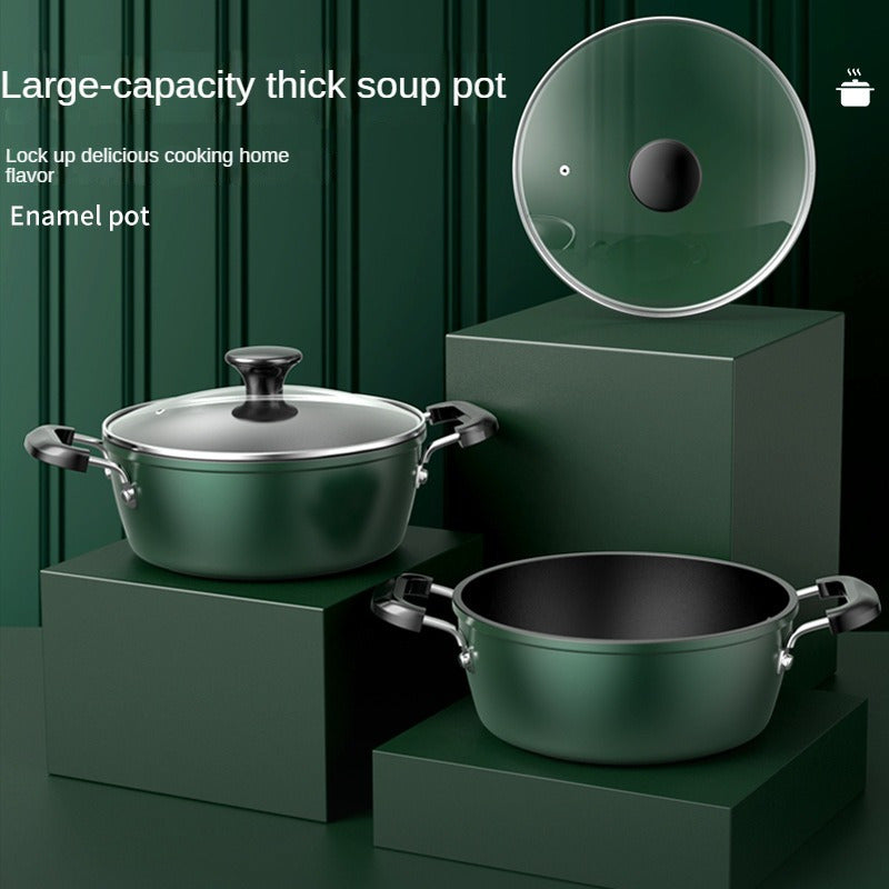 Large 4L Cast Iron Enamel Braiser with Lid Non-Stick Soup Pot for Stew Noodles