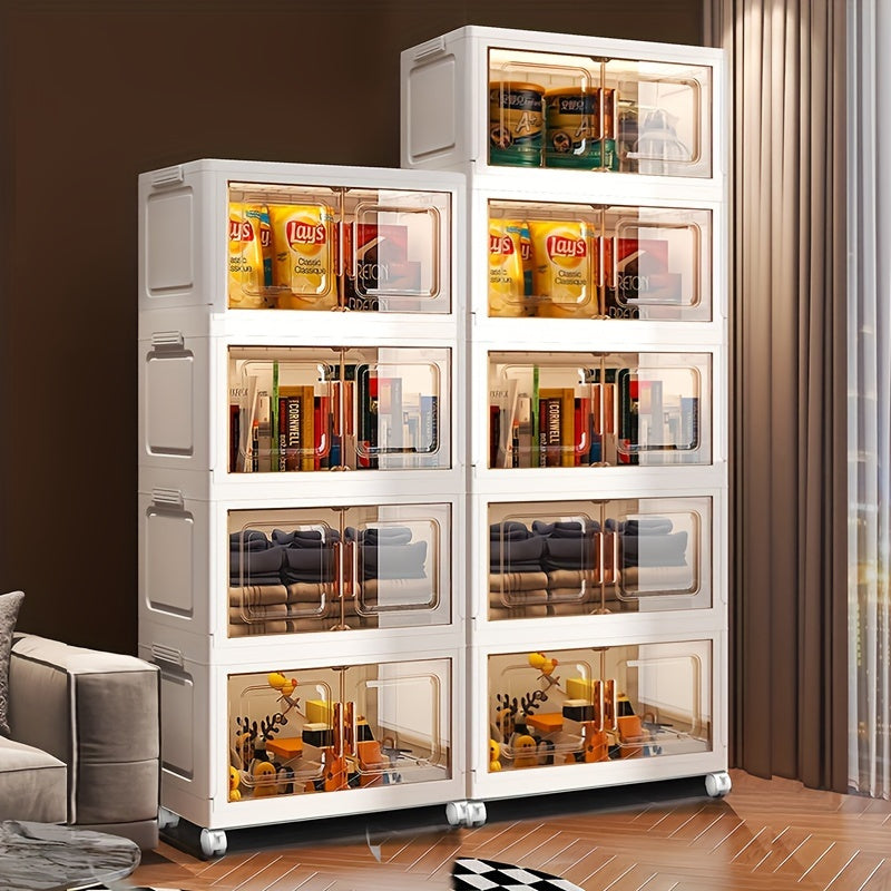 Large Waterproof White Plastic Stackable Storage Bin with Wheels Foldable No Assembly