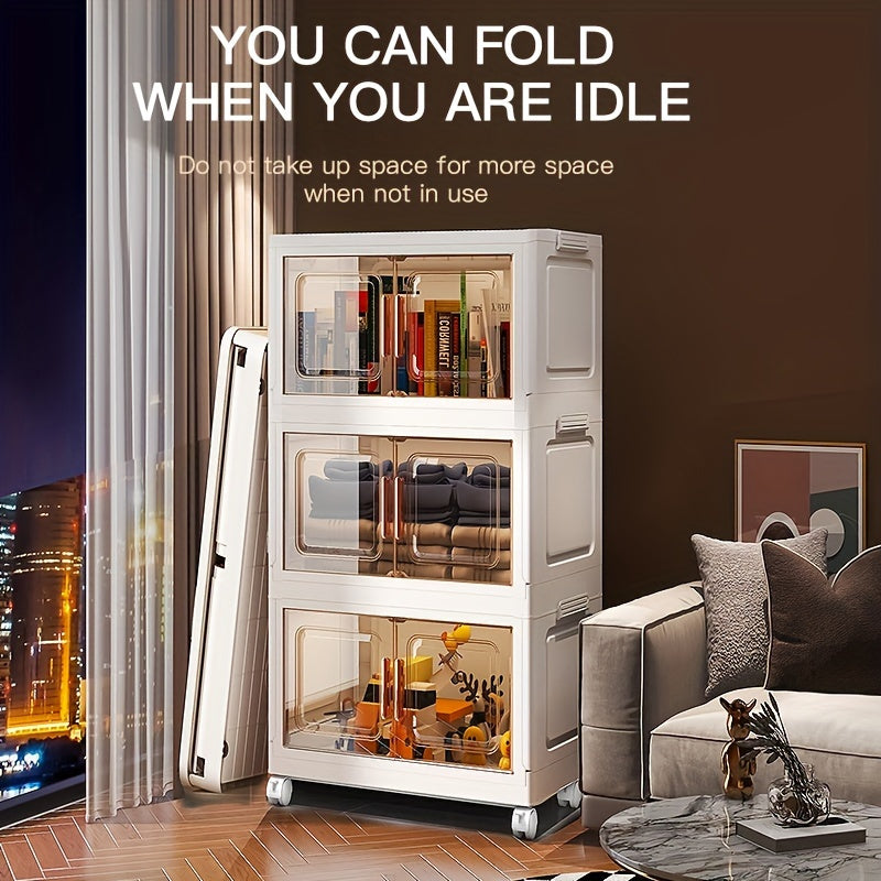 Large Waterproof White Plastic Stackable Storage Bin with Wheels Foldable No Assembly