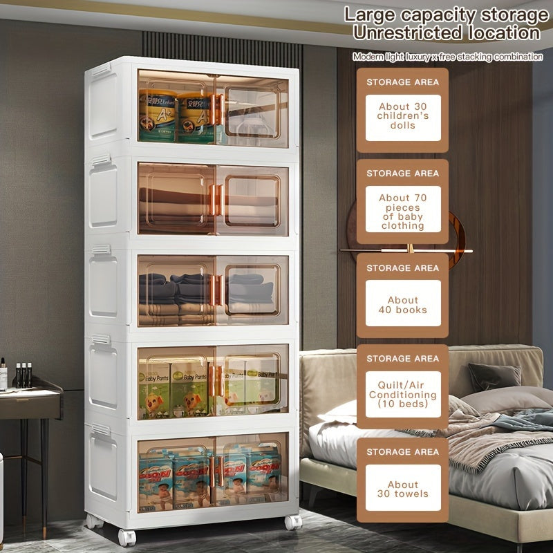 Large Waterproof White Plastic Stackable Storage Bin with Wheels Foldable No Assembly