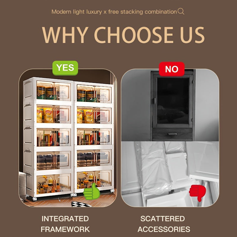 Large Waterproof White Plastic Stackable Storage Bin with Wheels Foldable No Assembly