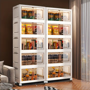 Large Waterproof White Plastic Stackable Storage Bin with Wheels Foldable No Assembly