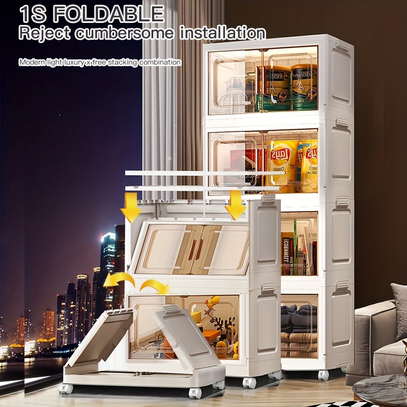 Large Waterproof White Plastic Stackable Storage Bin with Wheels Foldable No Assembly