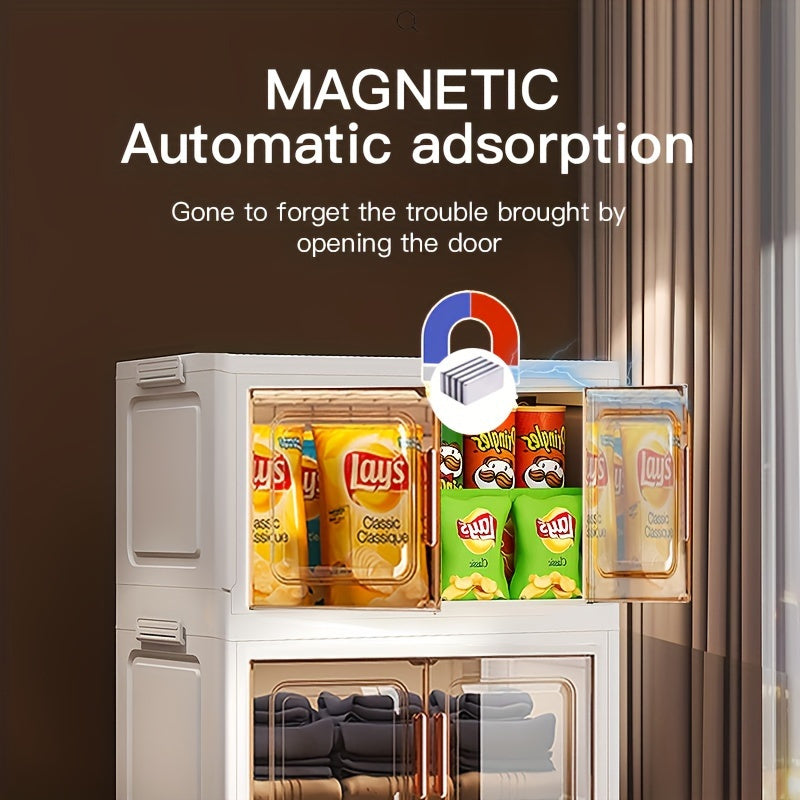 Large Waterproof White Plastic Stackable Storage Bin with Wheels Foldable No Assembly