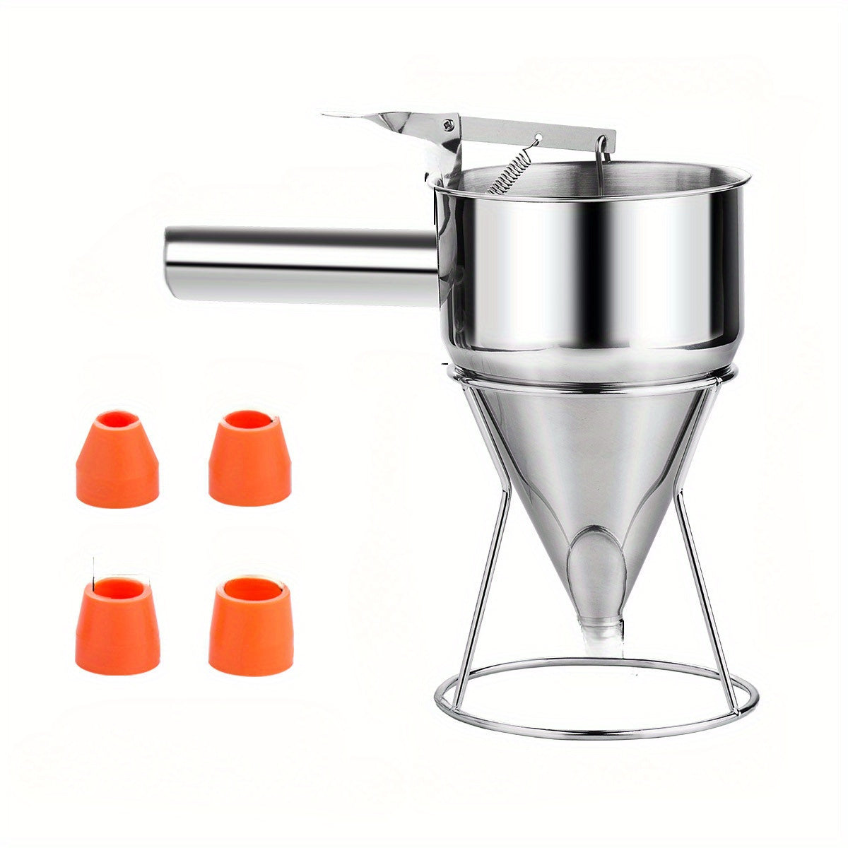 Pancake Batter Dispenser Set with Stand, Stainless Steel Funnel, 3 Nozzle Sizes