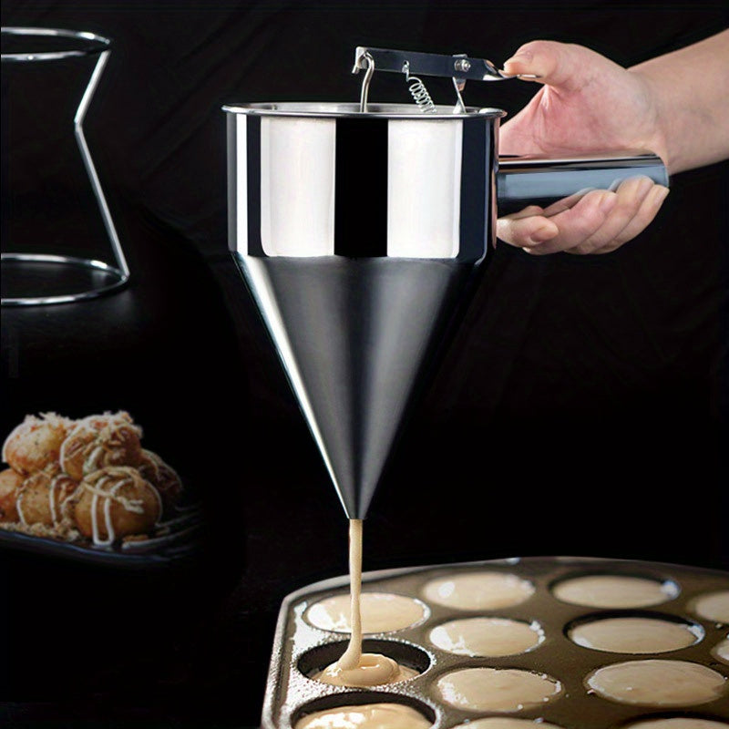 Pancake Batter Dispenser Set with Stand, Stainless Steel Funnel, 3 Nozzle Sizes