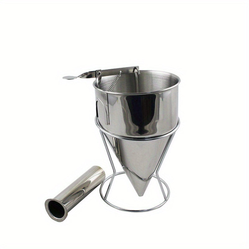 Pancake Batter Dispenser Set with Stand, Stainless Steel Funnel, 3 Nozzle Sizes