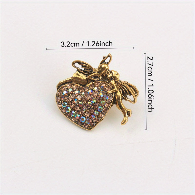 Брошь Ангел Купидон с сердцем из страз, милый новогодний значок для аксессуаров на пальто