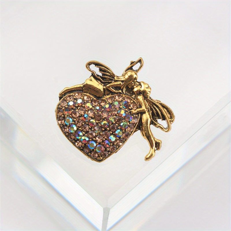 Rangli toshli yurak bilan Anjel Kupid brosh, kiyim aksessuari uchun chiroyli yangi pin