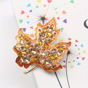 Vintage-Inspired Maple Leaf Brooch Pin with Rhinestones and Hollow Alloy Design