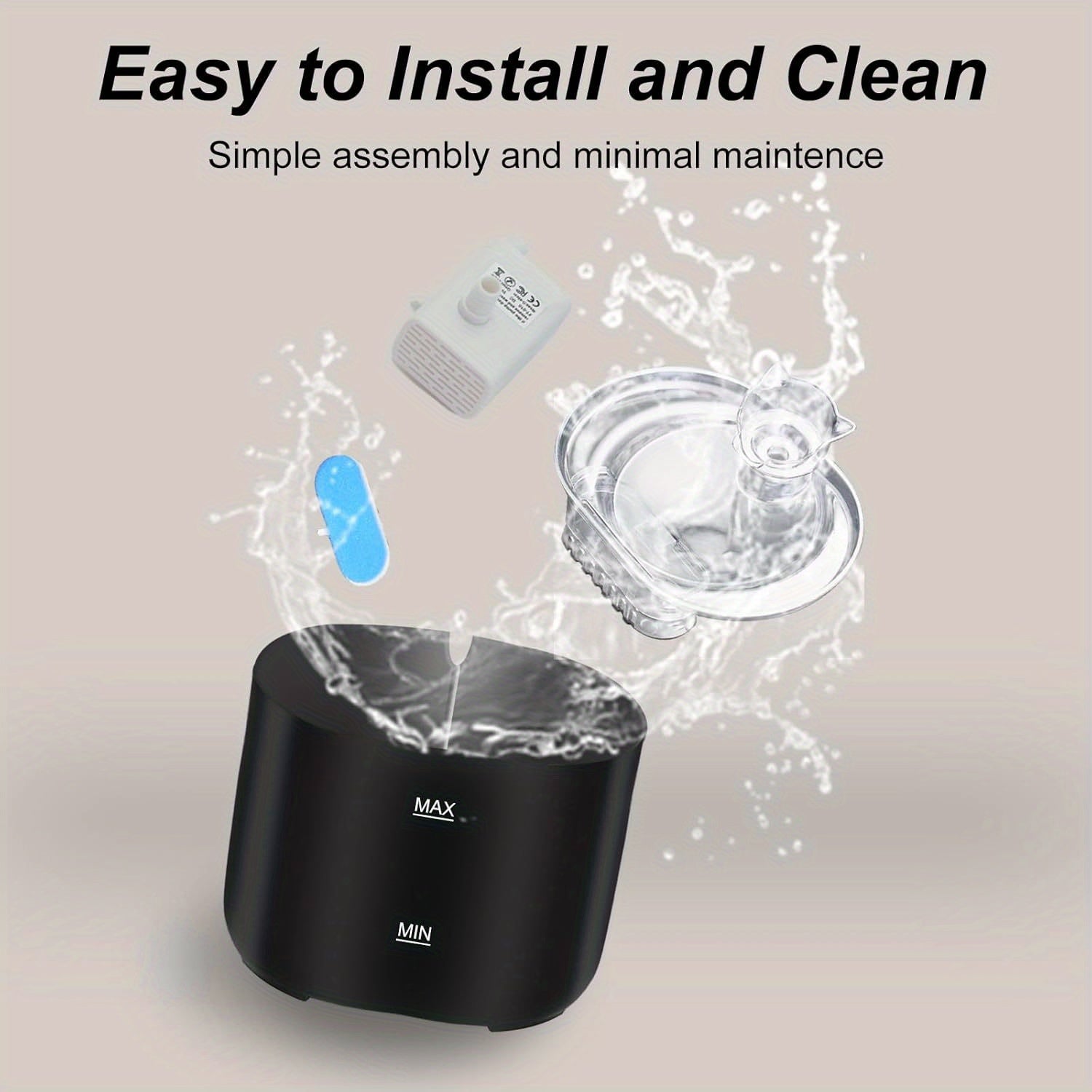 Fuente de agua para mascotas de 2.2L para gatos y perros, ultra silenciosa, caño en forma de gato, para uso en interiores