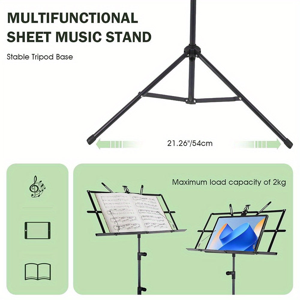 Black Adjustable Height Folding Music Stand with Carry Bag