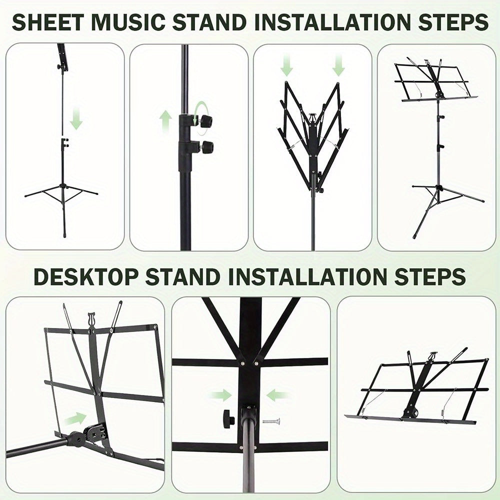 Black Adjustable Height Folding Music Stand with Carry Bag